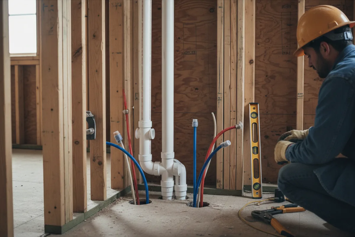 Drain and supply rough-in during Sump Pump Repair in Wellington